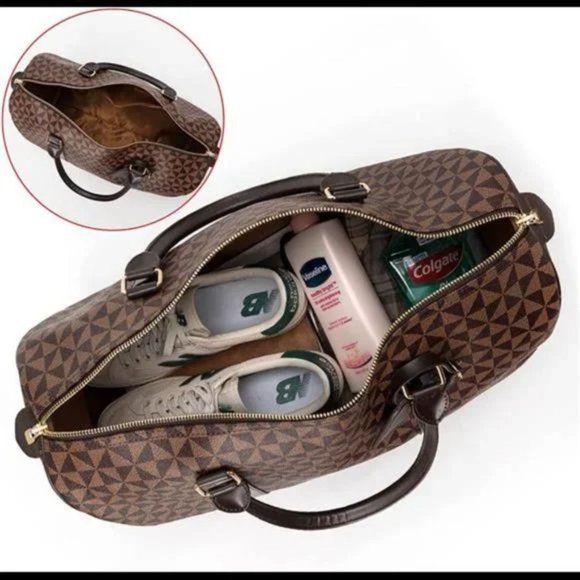 Men's Travel Duffel Bag Leather Large Capacity Weekend Luggage Tote Bag - Picture 7 of 8